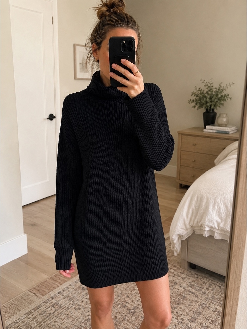Wilfred Black Ribbed Turtleneck Sweater Dress
